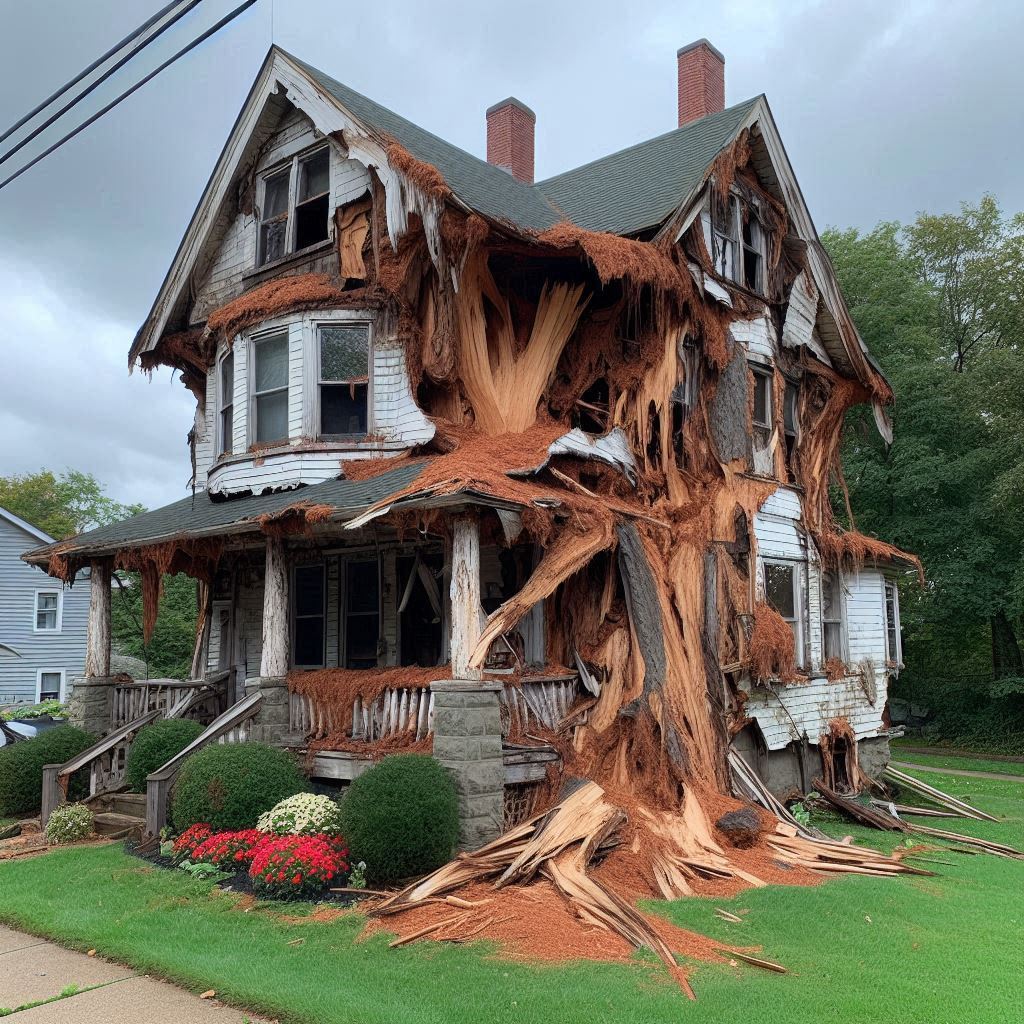 Damaged tree on an Goodyear home showing signs of disease and decay